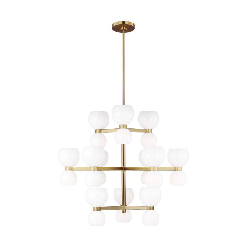 Londyn 24-Light Burnished Brass Chandelier with Milk White Glass Shades
