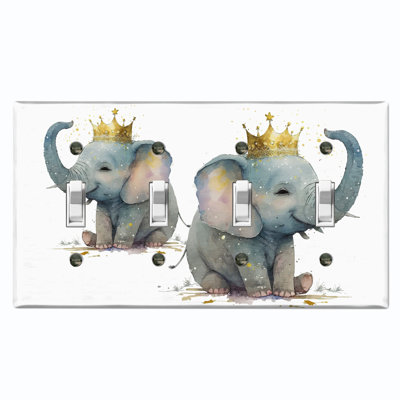 Gray Baby Elephant Crown Nature Themed 4 - Gang Toggle Light Switch Standard Wall Plate