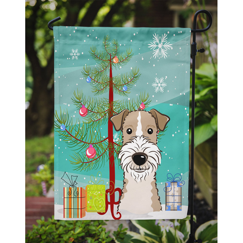 Drapeau en polyester 2 côtés sous l’arbre Silloth, Fox-terrier, H 15 po x l 11 po x P 0,01 po, Drapeau de jardin