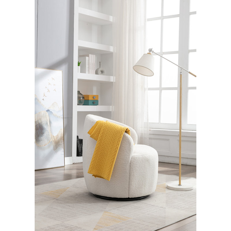 Swivel Accent Armchair Barrel Chair With Powder Coating Metal Ring,  Ivory Velvet 1, 24" W x 15" H