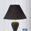 Lampe de table haute 27 po en céramique, en forme d'urne avec finition noire, abat-jour en lin-429265585-429265596