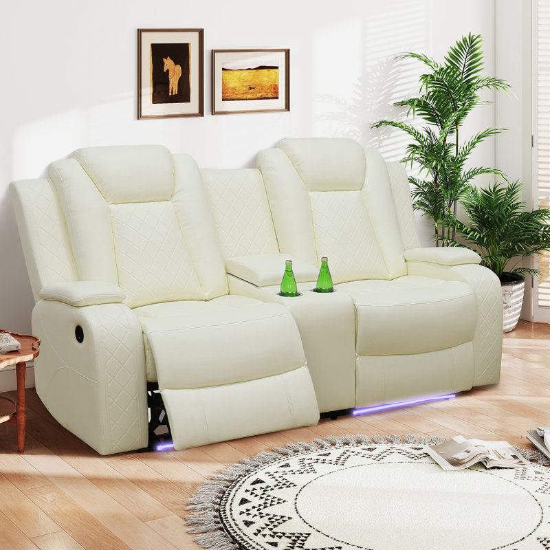 Double Power Recliner Sofa with Cup Holders, USB Charging & Hidden Storage, Modern Electric Loveseat for Living Room Home Theater, White