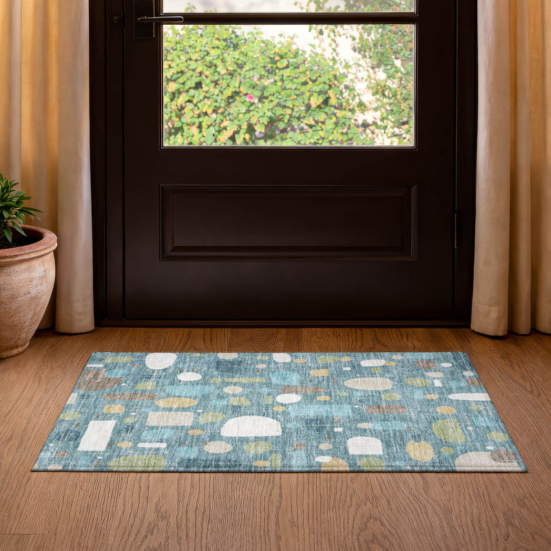 Premium Machine Washable Mayfield AMF2393 Geometric Rug, 1'8" x 2'6", Teal