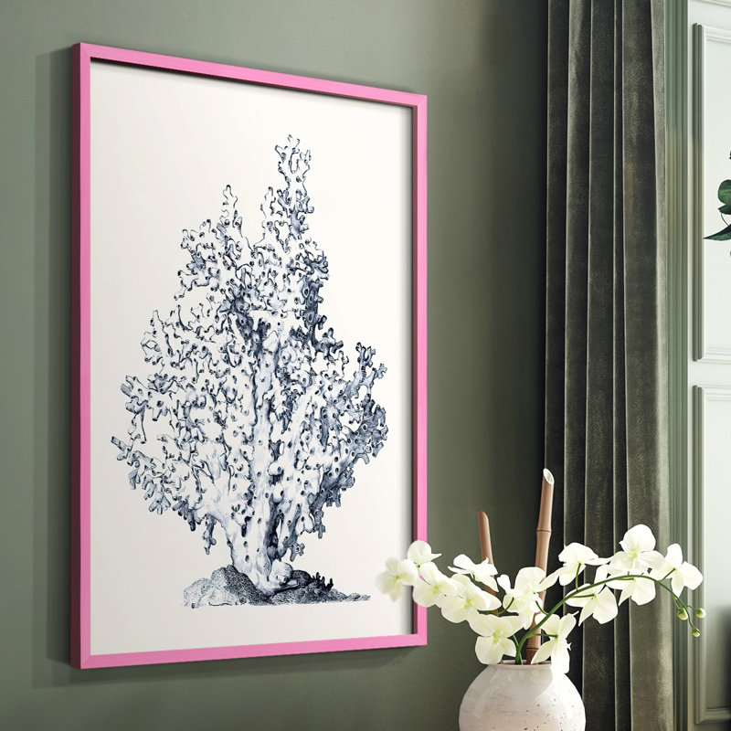 «Blue Antique Coral I», reproduction encadrée - bois massif, Rose, H 10 po x l 8 po