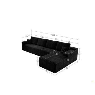 Modular Sectional Sofa Seat,Upholstered Compressed Couch For Living Room,Bedroom,Apartment,No Assembly Required,4 PC Free Combination,Plush Corduroy F by Ivy Bronx