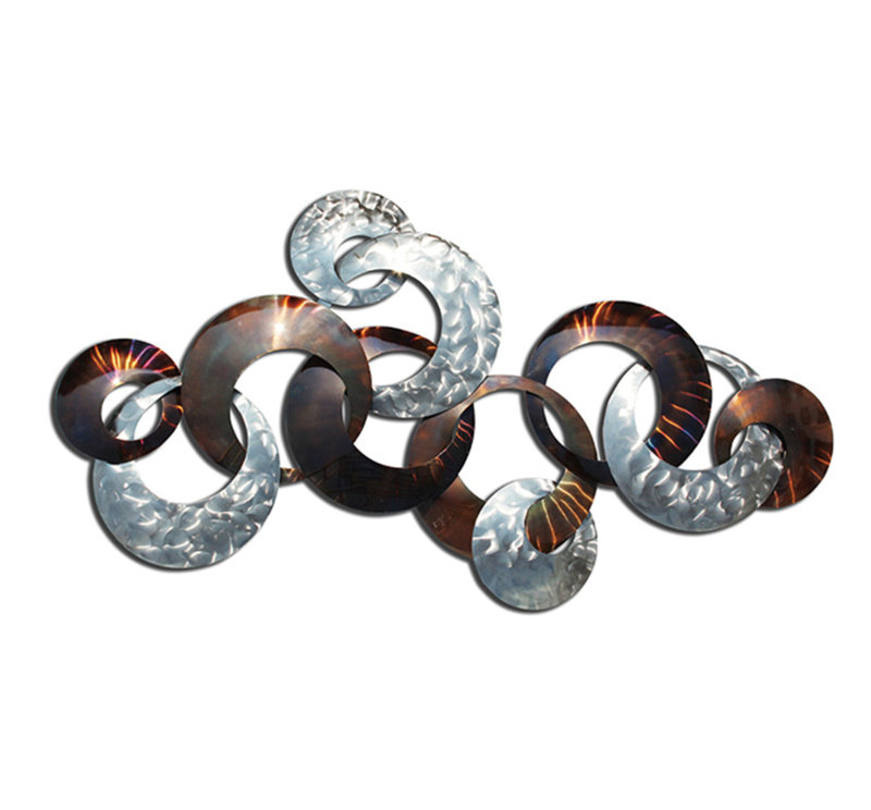 Handmade Traditional Abstract Wall Decor on Metal, Silver/Brown