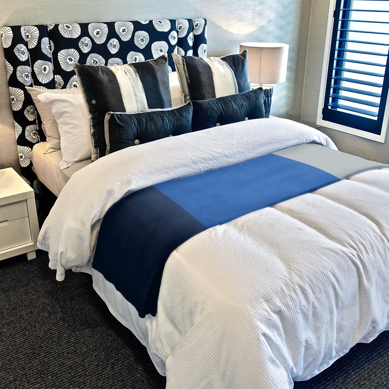 Quilted Throw Blanket, 50" x 60", Navy Blue/Royal Blue/Gray, Mink Touch