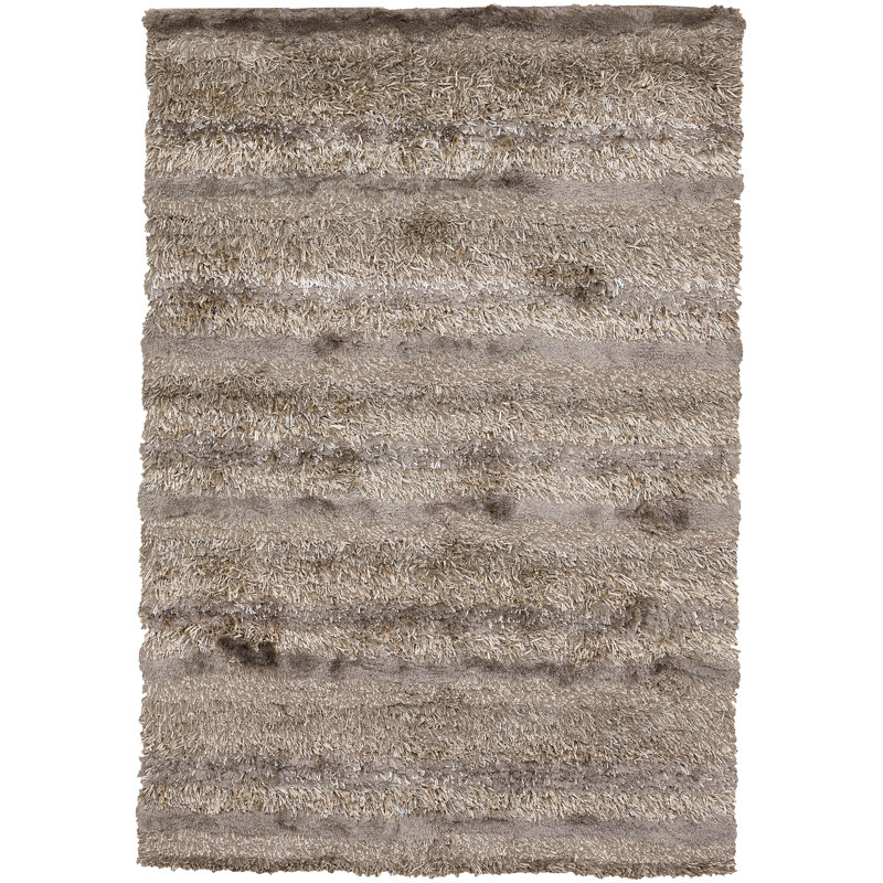 Hand Loomed Modern Area Rug in Tan/Ivory/Taupe, Rectangle 7'9" x 10'6"