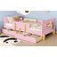 Lit plateforme simple avec tiroirs de rangement, structure en bois massif, garde-corps, petite tablette et crochets, aucun sommier nécessaire, rose-294677241-294677243
