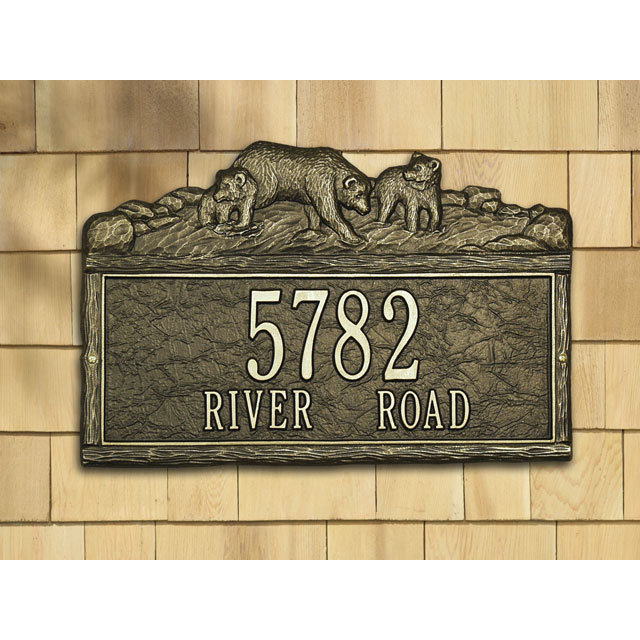 Plaque d'adresse murale sur 2 lignes Woodland, Oui, Bronze / or