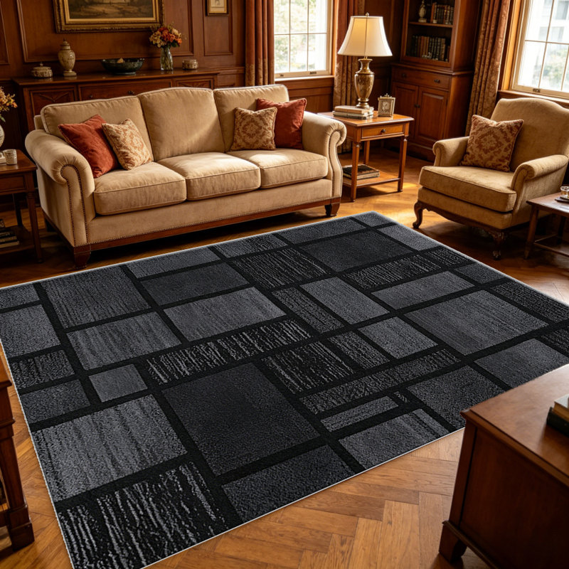 Charcoal Grid carpet-easy to clean, machine-washable, soft and comfortable; suitable for door mats, kitchens, living rooms, bedrooms, corridors, and laundry areas. Easy to clean, durable carpet for home decoration.