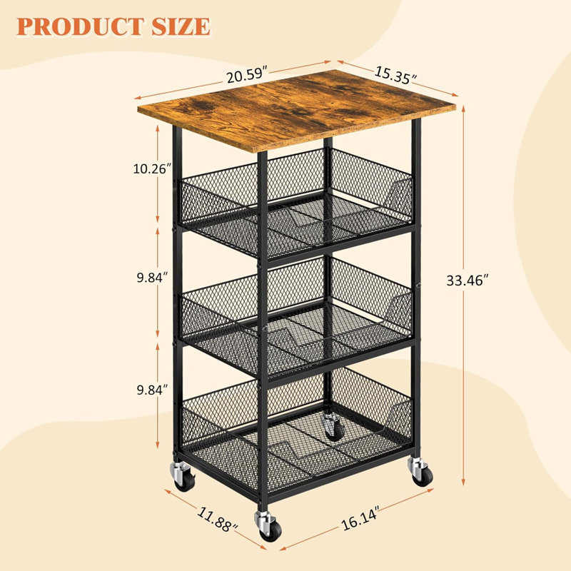 Support pour micro-ondes avec paniers de rangement à 3 niveaux - Chariot de cuisine roulant avec roues verrouillables