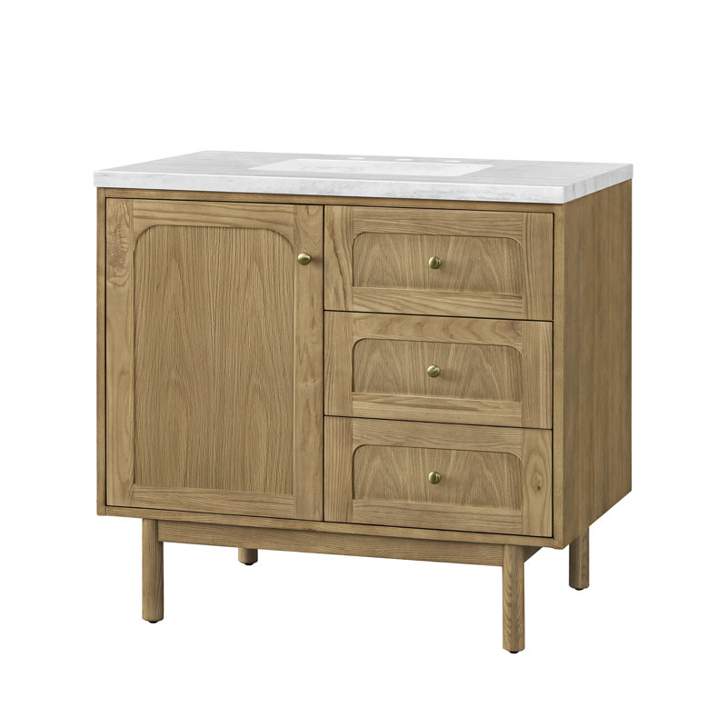 Laurent 36'' W Single Vanity, Carrara White, 8" Widespread, Light Natural Oak