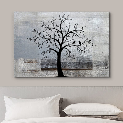 Silhouette d'arbre sur fond gris Botanical Abstract Rustic Farnhouse Lodge, impression sur toile