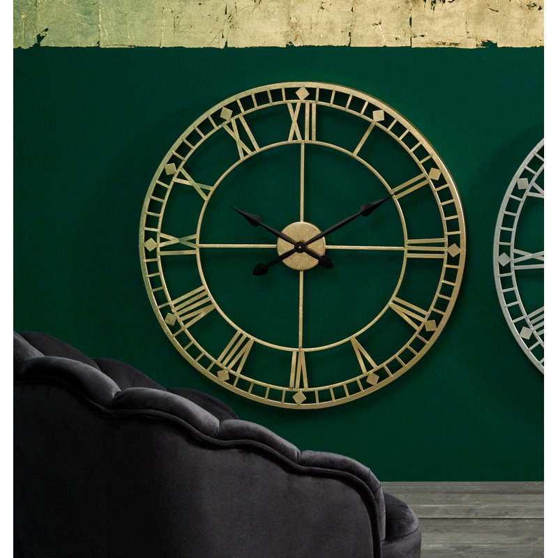 Beaver Creek Metal Wall Clock, Black/Antique Gold