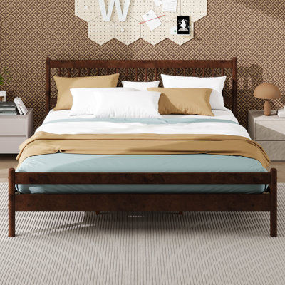 Bedframe with Headboard and Footboard, Pinewood Bed with Strengthened Bed Frame for Living Room, Bed Room