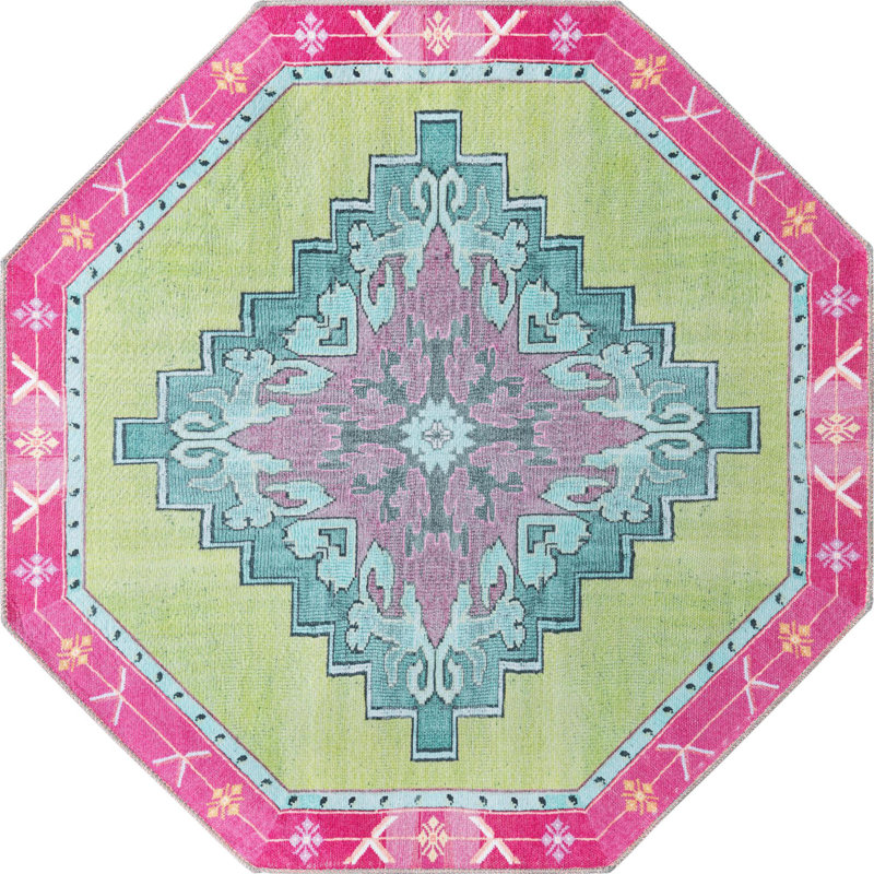 Tapis traditionnel bleu oppi, Octogone 5 pi x 5 pi