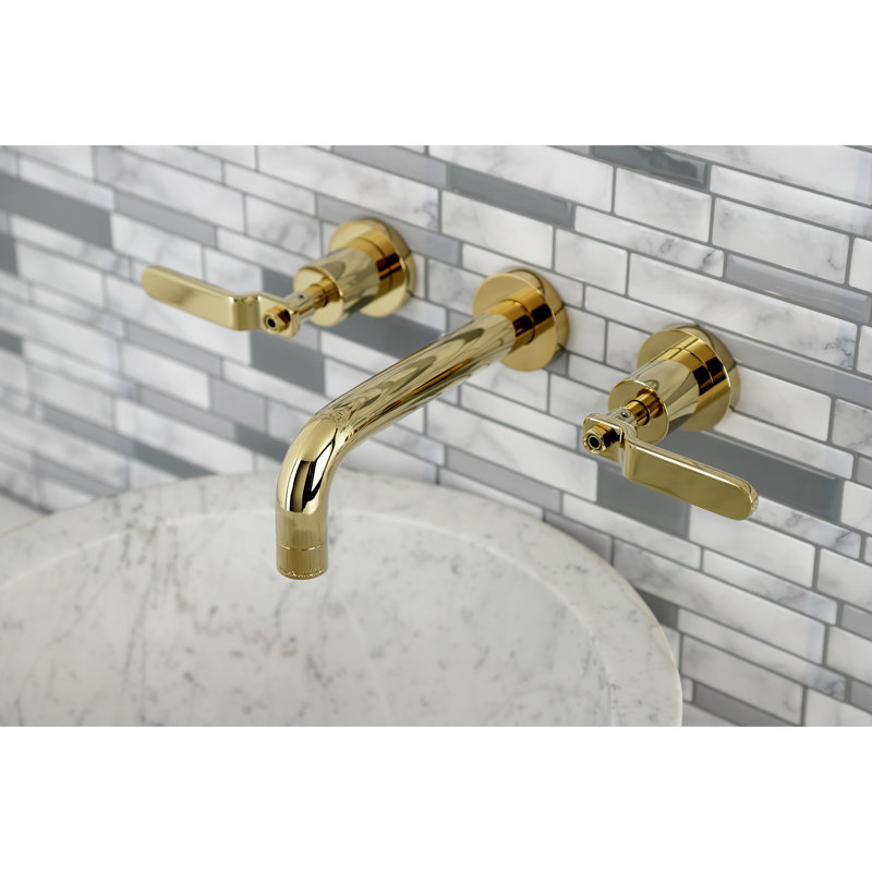 Robinet de salle de bain mural 3 trous Kingston Brass Whitaker, Laiton poli