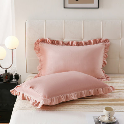 Pink Ruffle Pillow Cases Pink Velvet Pillow Cases 20x30 Inches Standard Size Boho Pillow Case Cover Soft and Luxurious Blush Pink Pillowcases with Pocket Closure