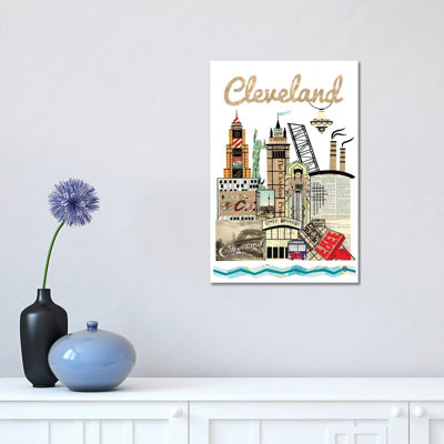«Cleveland Skyline» par Paper Cutz, impression sur toile tendue
