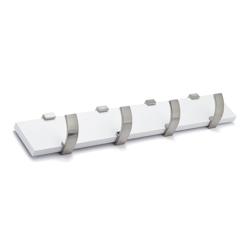 Hook Wall Mounted Coat Rack, White, Brushed Nickel