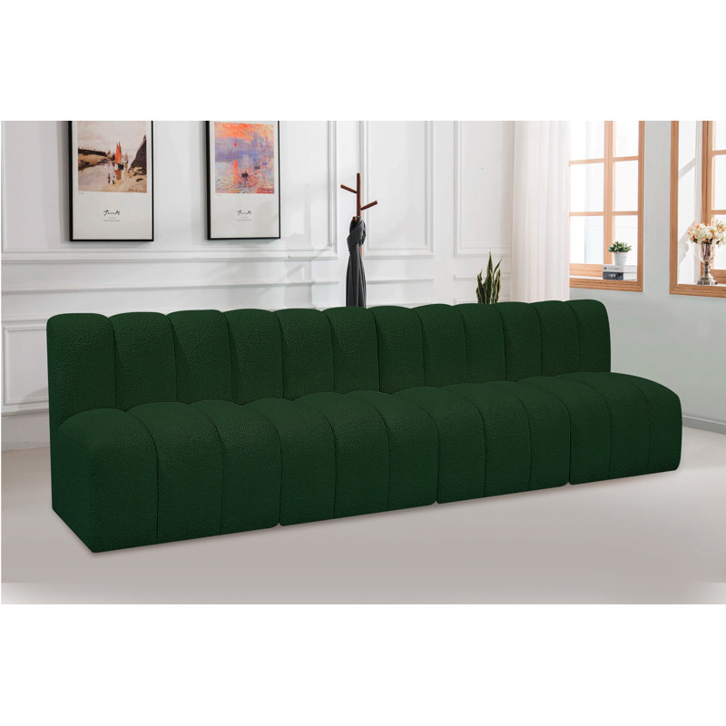 Canapé et méridienne rembourrés Kirchoffer, Tissu bouclé vert