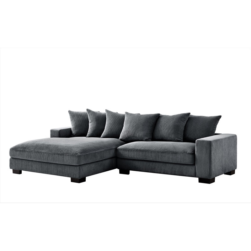 Canapé modulaire 2 pièces rembourré, Velours côtelé gris, Accoudoir à gauche (vu de face)