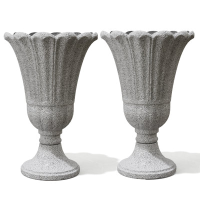 2-Pack Petal Shaped Pedestal Planters, 23.6" Tall Outdoor Flower Pots With Solid Base, Elegant Pattern, Weather-Resistant HDPE