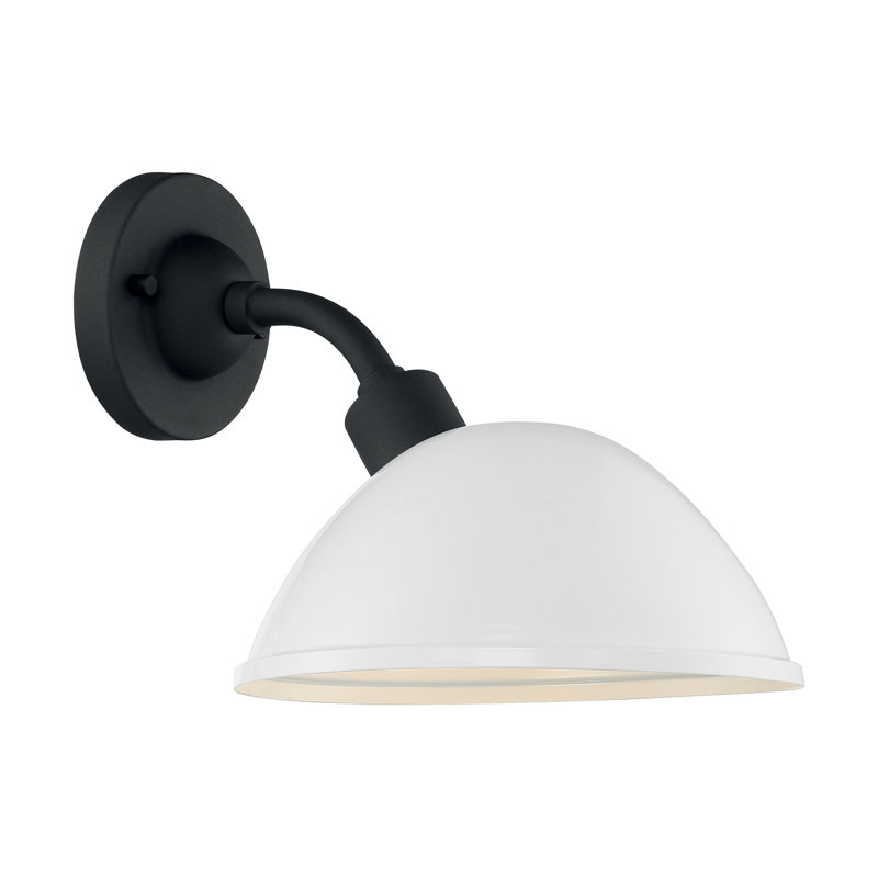 Luminaire de grange d'extérieur à 1 ampoule, Blanc brillant / noir texturé, H 10,88 po x l 12 po x P 18,5 po, Blanc