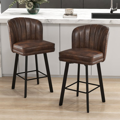 Tabourets de bar pivotants de 26 po à hauteur de comptoir avec dossier, tabourets d'îlot de cuisine avec dossier en coquille capitonné, siège rembourré et pieds en métal avec repose-pieds