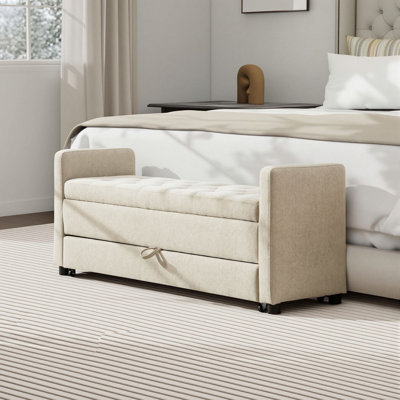 Banc de rangement rembourré moderne de 58 po avec double espace de rangement pour le salon, le vestibule, le dortoir et la chambre à coucher