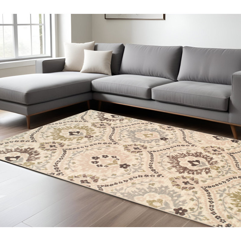 Tapis rond gris ivoire résistant aux taches, Rectangle 7 pi x 9 pi