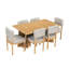 Ensemble de table de salle à manger en bois naturel pour 6 personnes avec 6 chaises rembourrées, table rectangulaire en bois massif de 60 pouces avec pieds découpés, sièges beiges