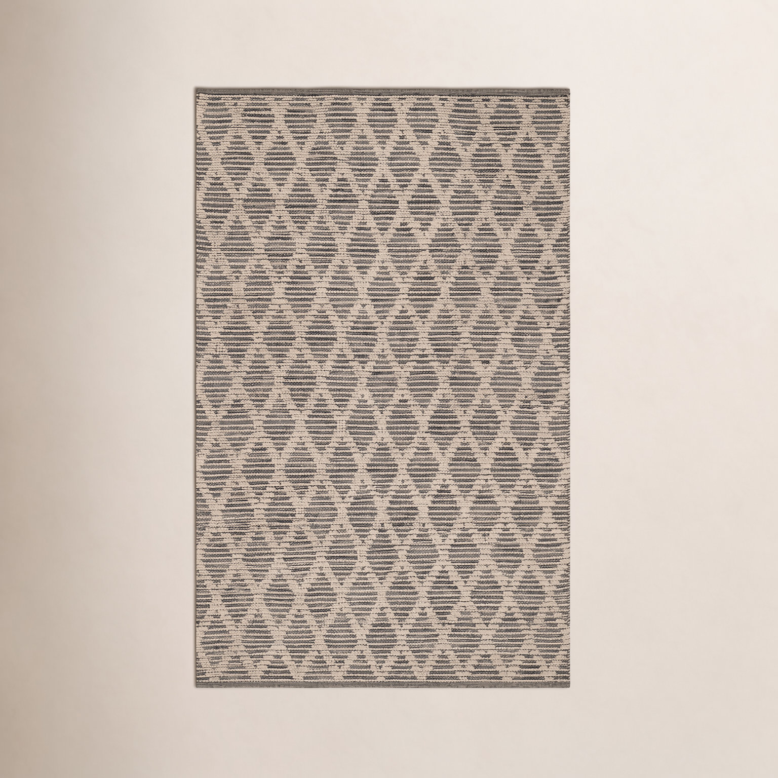 Textured Diamond Blue Ivory Hand-Woven Cotton Rug, Rectangle 5' x 8'