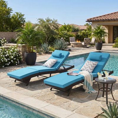 Chaise longue en osier de patio, ensemble de 2 chaises longues d'extérieur inclinables pour la pelouse et le jardin