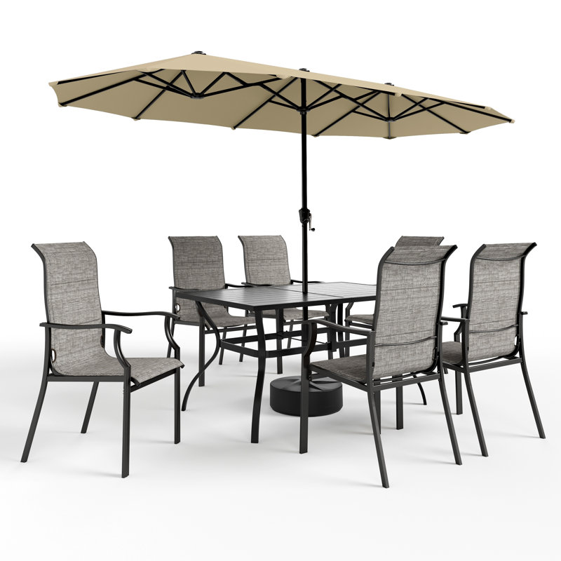 Table de salle à manger rectangulaire en métal pour 6 personnes, Beige