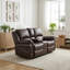  Causeuse inclinable manuelle en similicuir de 73,2 po avec console centrale et porte-gobelets en brun-116975506