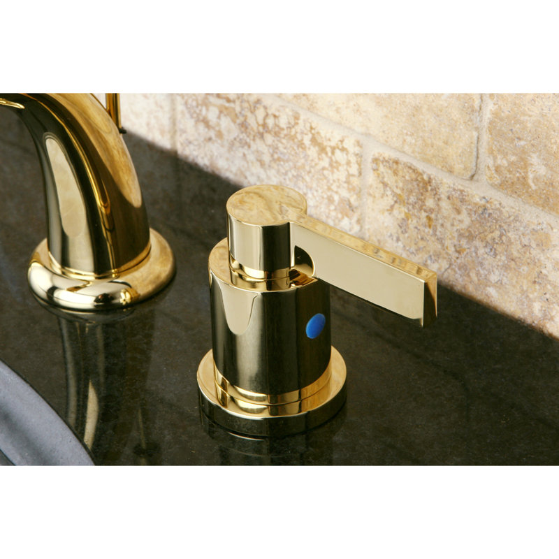 Kingston Brass NuvoFusion Two-Handle 3-Hole Deck Mount Widespread Bathroom Faucet with Retail Pop-Up Drain, Polished Brass