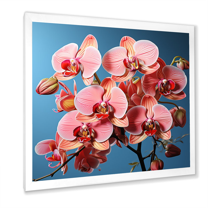 Pop orchidées néon rose I, Cadre simple blanc, H 36 po x l 36 po x P 1,5 po
