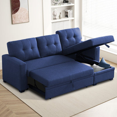 82-inch Sleeper Sofa, Upholstered Pull Out Sectional Sofa with Storage Chaise, L-Shaped Corner Reversible Sleeper Sectional Sofa