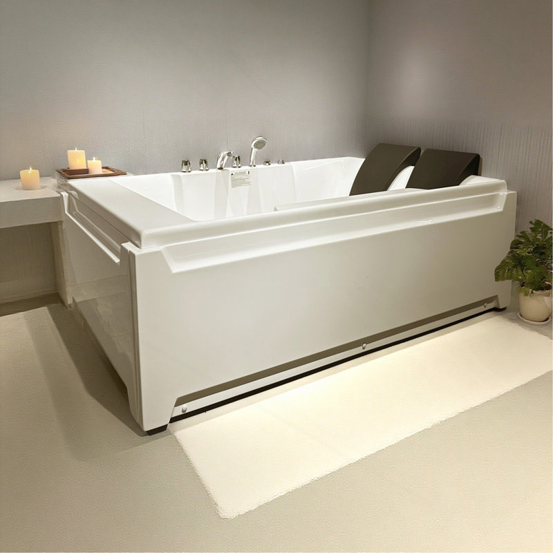 Acrylic, Jetted Bathtub For 2 Person Whirlpool Tub, With UL Certified UPC Certified 3 Sided Apron 110 Gallons Left Drain