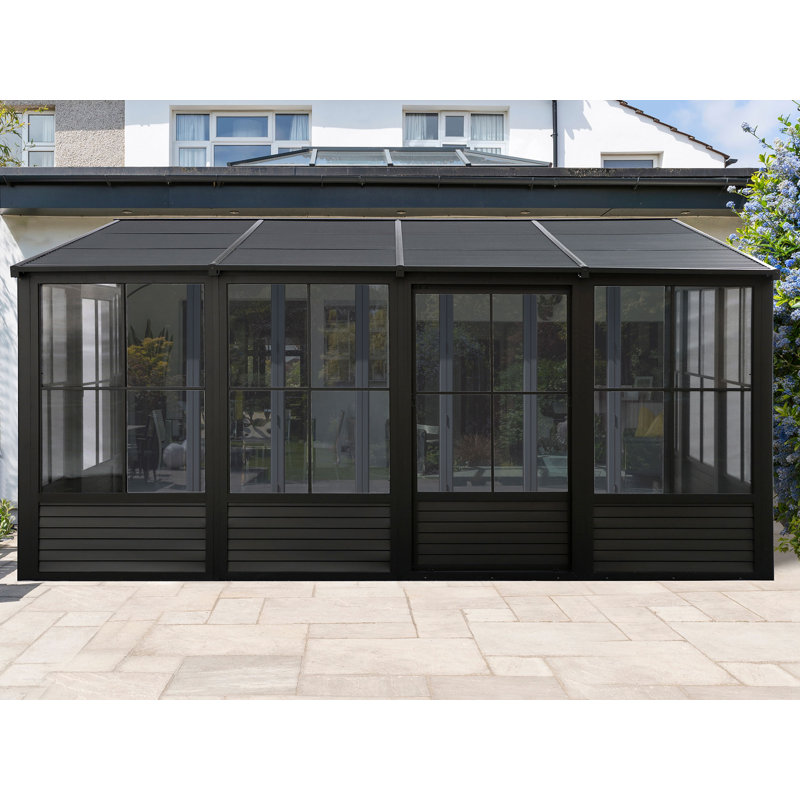 Florence Wall-Mounted Solarium with Metal Roof, 10' x 16', Black