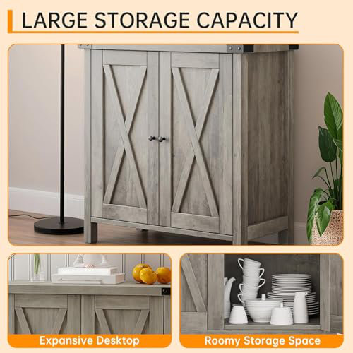 Sideboard Buffet Cabinet with Adjustable Shelf, Modern Farmhouse Kitchen Storage Cabinet, Grey