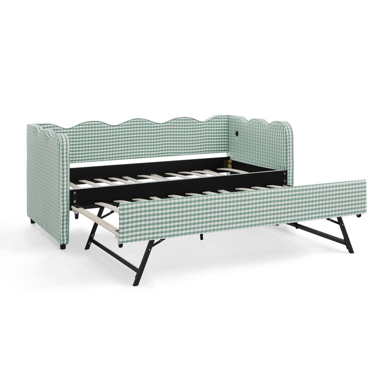 Cozy Gingham Daybed with Trundle, Cyan