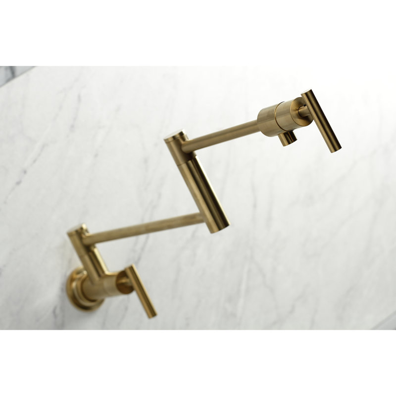Kingston Brass Manhattan Two-Handle 1-Hole Wall Mount Pot Filler Faucet, Brushed Brass, Lever