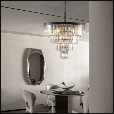 24" Contemporary Crystal Modern Chandeliers Crystal Ceiling Chandelier 4 Tier Black Chandelier Lighting For Dining Room Living Room Bedroom (Bulbs Not Included)
