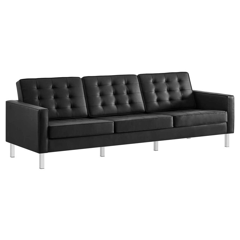 Loft Tufted Vegan Leather Sofa by Modway, Faux Leather Black
