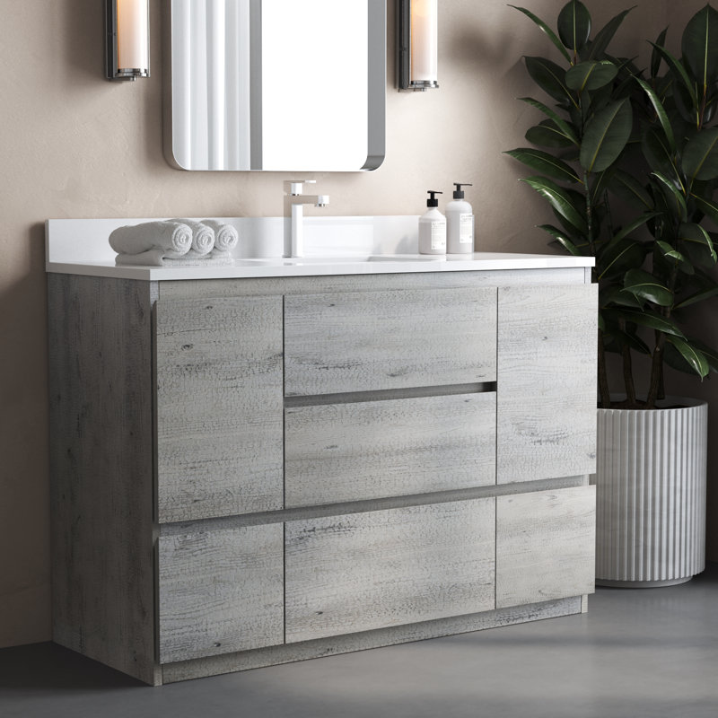 Meuble-lavabo simple 36 po avec plateau en pierre reconstituée 36 po, Gris