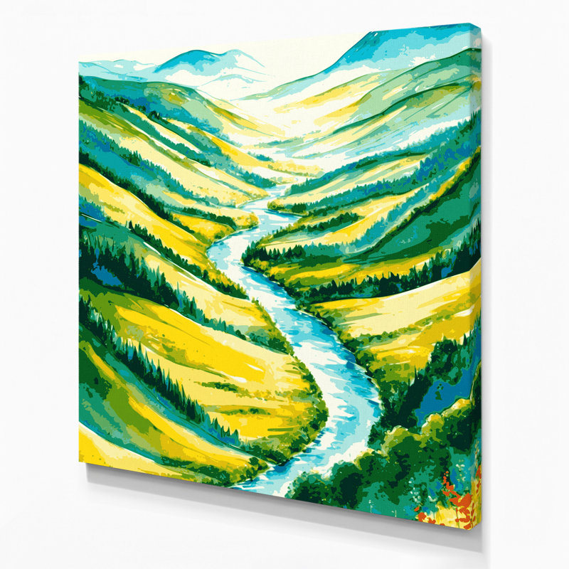 Aquarelle, paysage, toile verte, art mural, 8" H x 8" W