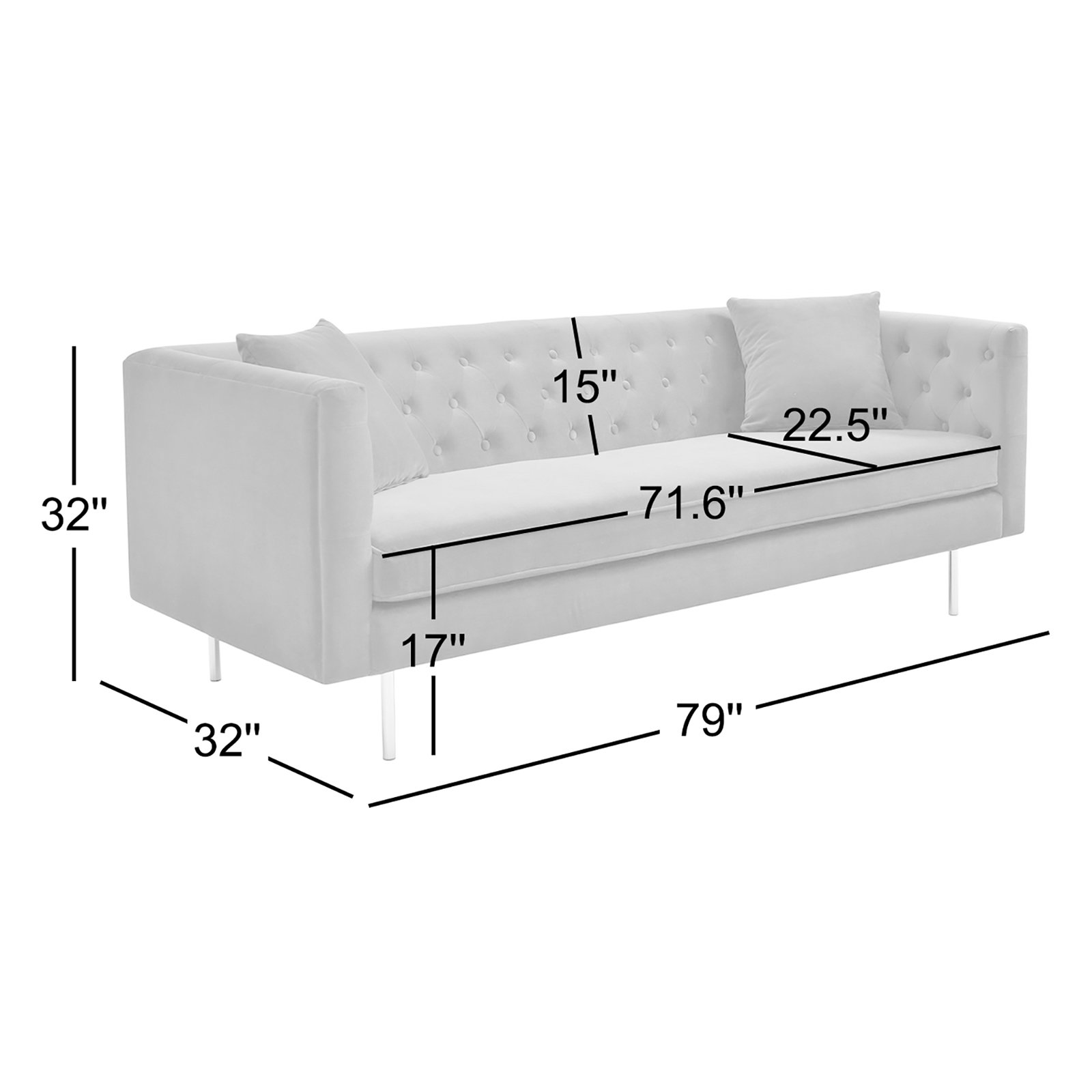 Dario 79'' Upholstered Chesterfield Sofa, Sapphire Blue Velvet